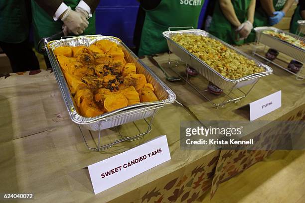 General view of atmosphere during the Jean Shafiroff & Jay Moorhead Underwrite Annual Community Thanksgiving Dinner at NYC Mission Society at...