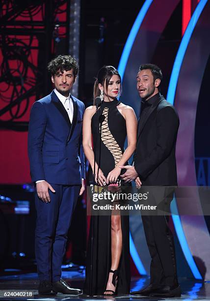 Singers Tommy Torres, Paula Fernandes and Luciano Pereyra speak onstage during The 17th Annual Latin Grammy Awards at T-Mobile Arena on November 17,...