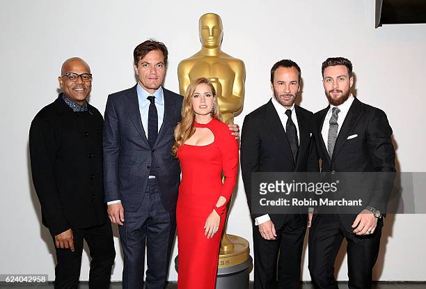 Patrick Harrison, Michael Shannon, Amy Adams, Tom Ford and Aaron Taylor-Johnson attend The Academy of Motion Picture Arts and Sciences Hosts an...