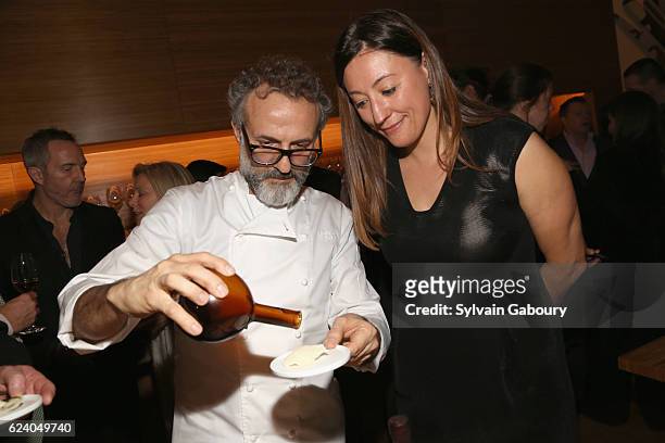 Massimo Bottura and Kate Brashares attend Edible Schoolyard NYC Annual Harvest Dinner with Chef Massimo Bottura, Hosted by Lela Rose at Private...