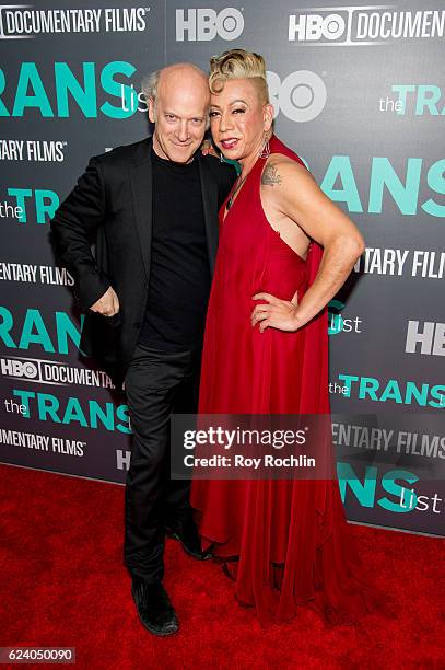 Photographer/ Director Timothy Greenfield-Sanders with Bamby Salcedo attend "The Trans List" New York Premiere at The Paley Center for Media on...