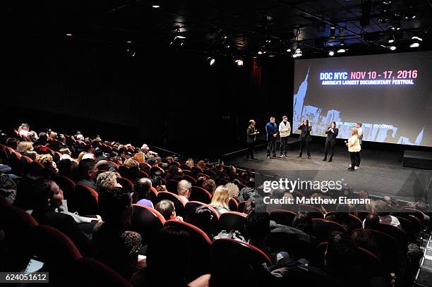 Basil Tsiokos, Mike McQuay, Mikey McQuay Jr., Kelvin Truong, Lara Stolman, Maria McQuay and Robbie Justino speak on stage for a Q&A following the New...