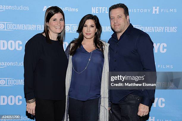 Lara Stolman, Chris Laurita and Jacqueline Laurita attend the New York premiere of "Swim Team" at DOC NYC on November 17, 2016 in New York City.