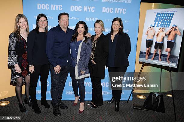 Laela Kilbourn, Lara Stolman, Chris Laurita, Jacqueline Laurita, Shanna Belott and Ann Collins attend the New York premiere of "Swim Team" at DOC NYC...