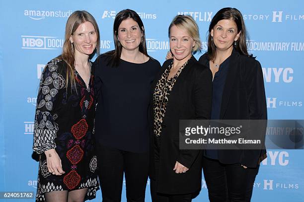 Director of Photography Laela Kilbourn, director Lara Stolman, producer Shanna Belott and editor Ann Collins attend the New York premiere of "Swim...