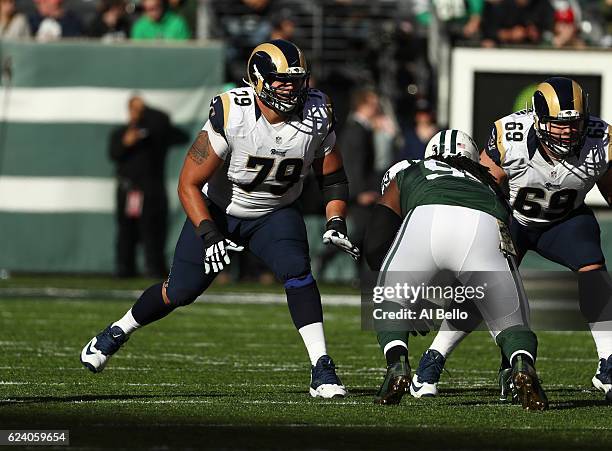 Rob Havenstein of the Los Angeles Rams in action against Steve McLendon of the New York Jets at MetLife Stadium on November 13, 2016 in East...