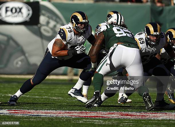 Rob Havenstein of the Los Angeles Rams in action against Steve McLendon of the New York Jets at MetLife Stadium on November 13, 2016 in East...