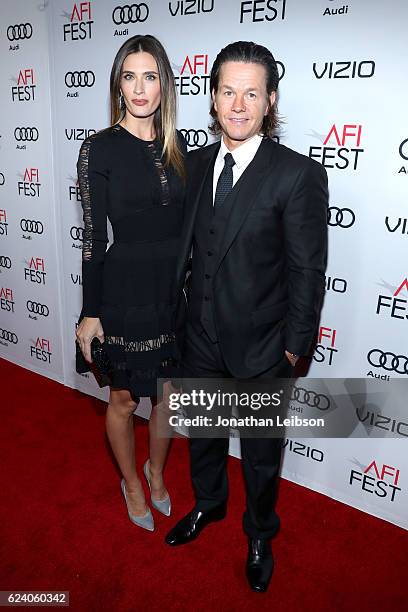 Actor Mark Wahlberg and wife Rhea Durham attend the premiere of "Patriots Day" at AFI Fest 2016, presented by Audi at The Chinese Theatre on November...