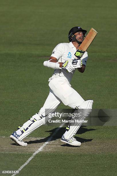 Jeet Raval of New Zealand bats during day two of the First Test between New Zealand and Pakistan at Hagley Oval on November 18, 2016 in Christchurch,...