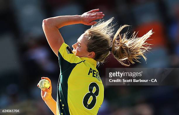 Ellyse Perry of the Australian Southern Stars bowls during the women's one day international match between the Australian Southern Stars and South...