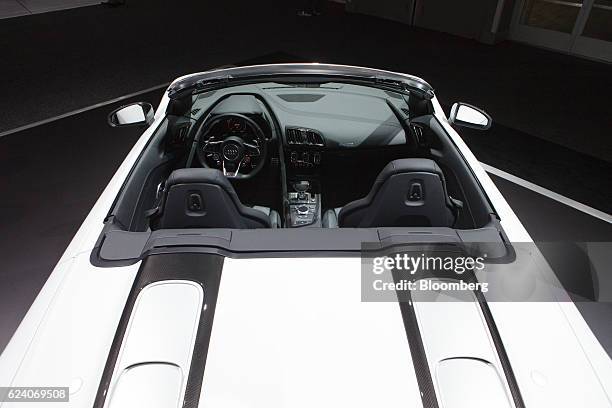 The Audi AG R8 V10 convertible sports vehicle is displayed during Automobility LA ahead of the Los Angeles Auto Show in Los Angeles, California,...