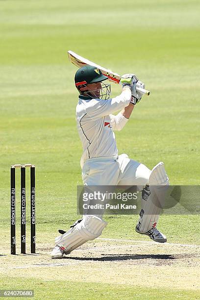George Bailey of Tasmania bats during day two of the Sheffield Shield match between Western Australia and Tasmania at WACA on November 18, 2016 in...