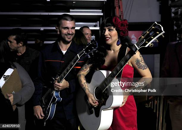 Juanes and Mon Laferte attend The 17th Annual Latin Grammy Awards at T-Mobile Arena on November 17, 2016 in Las Vegas, Nevada.