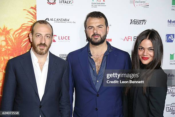 Producer Pierpaolo Verga, Director Edoardo De Angelis and actor Pina Turco arrive at "A Conversation with Gianfranco Rosi and Screening of 'Fire At...