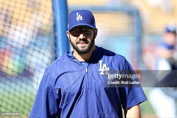 Rob Segedin of the Los Angeles Dodgers looks on before Game 5 of the NLCS against the Chicago Cubs at Dodger Stadium on Wednesday, October 20, 2016...