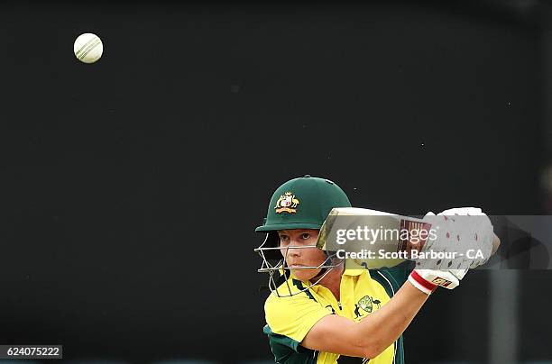 Meg Lanning of the Australian Southern Stars bats during the women's one day international match between the Australian Southern Stars and South...