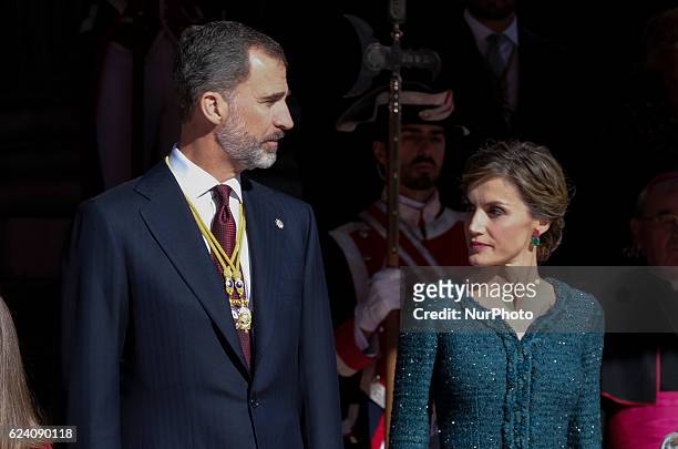 King Felipe of Spain, Queen Letizia of Spain, attend the opening ceremony of 12th legislative session at the Spanish Parliament on November 17, 2016...