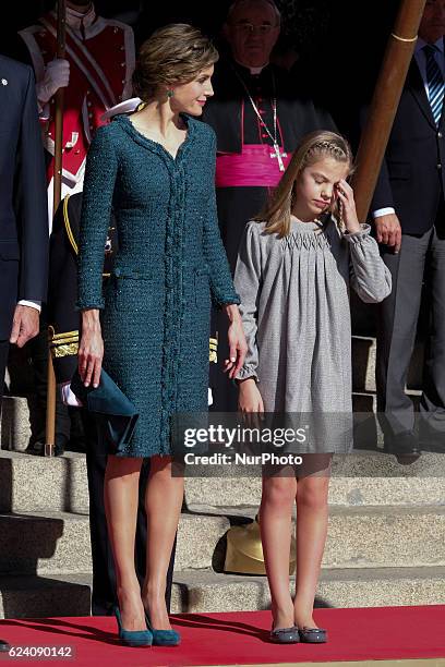 Queen Letizia of Spain and Princess Leonor attend the opening ceremony of 12th legislative session at the Spanish Parliament on November 17, 2016 in...