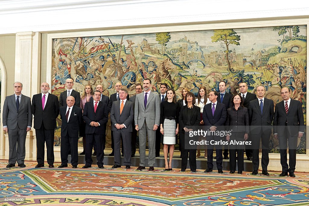 Spanish Royals Receives TVE Members At Zarzuela Palace