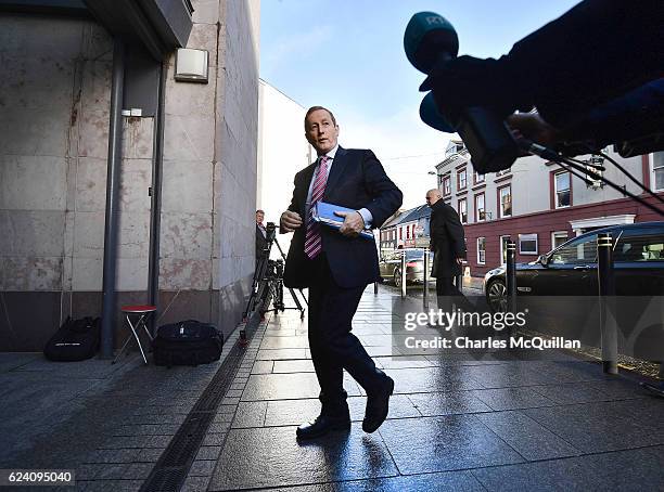 Irish Taoiseach Enda Kenny arrives at the North South Ministerial Committee meeting on November 18, 2016 in Armagh, Northern Ireland. Brexit is...
