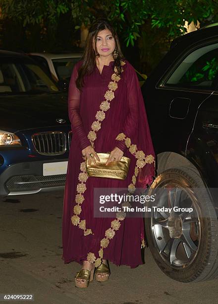 Alka Yagnik during the wedding reception of stylist Shaina Nath daughter of Rakesh Nath in Mumbai.