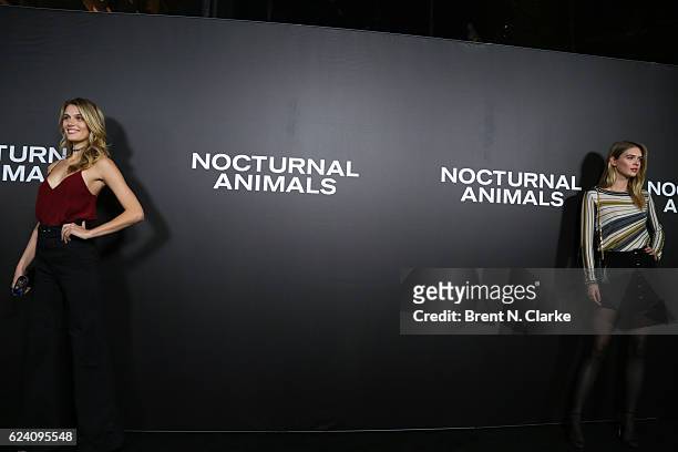 Models Madison Headrick and Megan Williams attend the "Nocturnal Animals" New York premiere held at The Paris Theatre on November 17, 2016 in New...