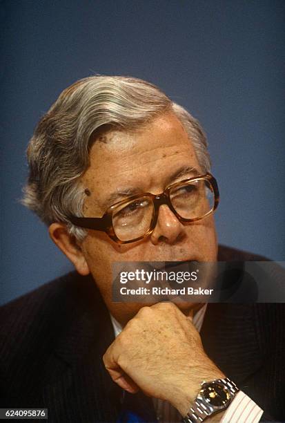 Deputy Prime Minister of the United Kingdom and Conservative MP, Geoffrey Howe at the Conservative party conference on 11th October 1990 in...
