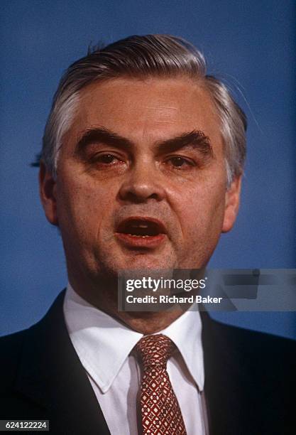 Chancellor of the Exchequer and Conservative MP, Norman Lamont at the Conservative party conference on 11th October 1991 in Blackpool, England.