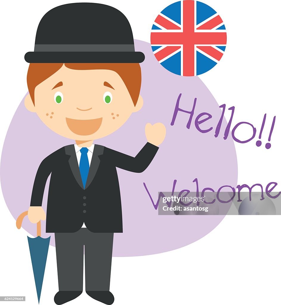 Cartoon Character Saying Hello And Welcome In English High-Res Vector ...