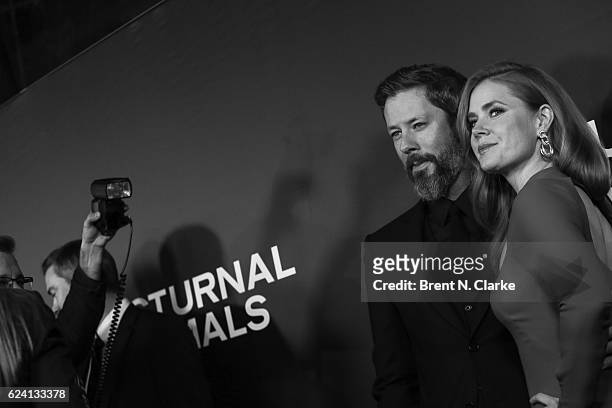 Actor Darren Le Gallo and actress Amy Adams attend the "Nocturnal Animals" New York premiere held at The Paris Theatre on November 17, 2016 in New...