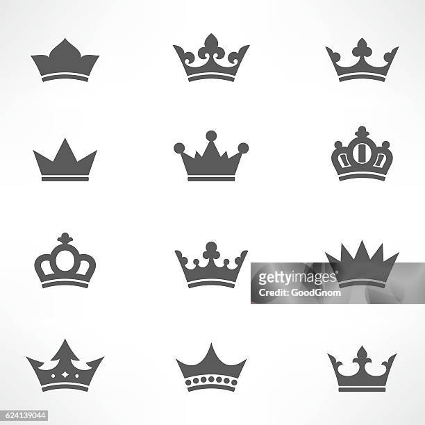 illustrazioni stock, clip art, cartoni animati e icone di tendenza di set di icone di corona - corona reale