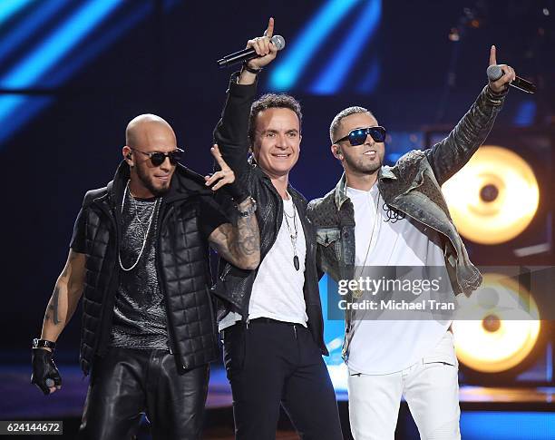 Fonseca performs with Alexis y Fido onstage during the 17th Annual Latin Grammy Awards held at T-Mobile Arena on November 17, 2016 in Las Vegas,...