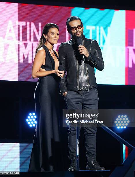 Kany Garcia and Draco Rosa speak onstage during the 17th Annual Latin Grammy Awards held at T-Mobile Arena on November 17, 2016 in Las Vegas, Nevada.