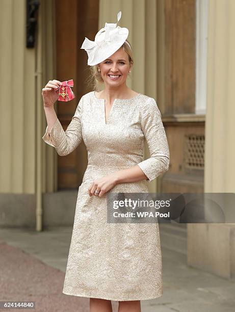 Alison Balsom with her OBE which she received from the Prince of Wales during an Investiture ceremony at Buckingham Palace on November 18, 2016 in...