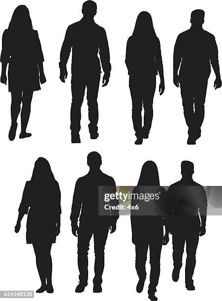 four friends walking - man walking silhouette stock illustrations