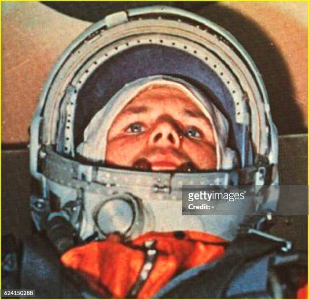 This 12 April, 1961 file photo shows Soviet cosmonaut Yuri Alexeyevich Gagarin in the Vostok 1 command capsule. Gagarin became the first man in...