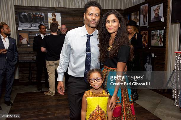 Eric Benet, Manuela Testolini and Lucia Bella Benet attend the 'In A Perfect World Give 100 Gala' at The District Restaurant on November 17, 2016 in...
