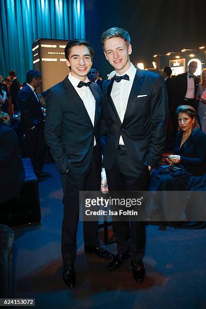 German actor Ivo Kortlang and german actor Timur Bartels pose at the Bambi Awards 2016 party at Atrium Tower on November 17, 2016 in Berlin, Germany.
