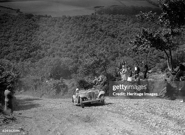 Jaguar SS competing in the Mid Surrey AC Barnstaple Trial, Beggars Roost, Devon, 1934. Artist: Bill Brunell.SS 1934 Vehicle Reg. No. FJ9834. Event...