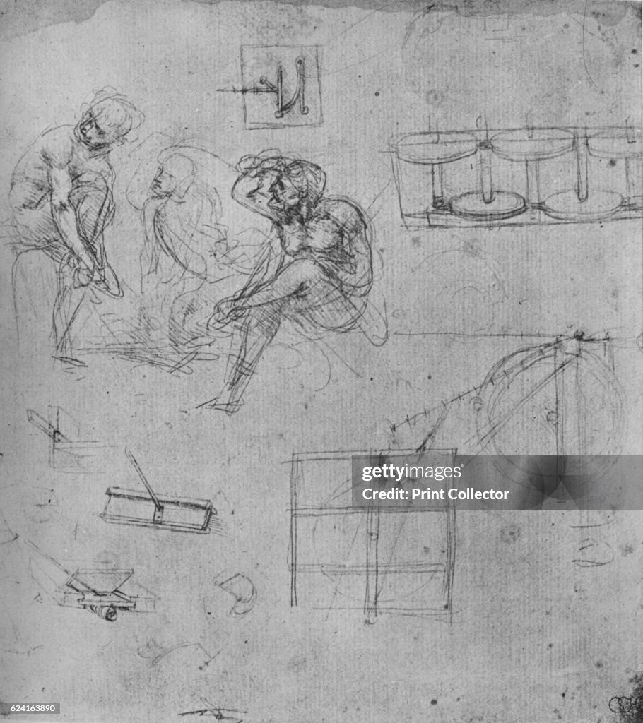 'Three Seated Figures and Studies of Machinery', 1480-1481