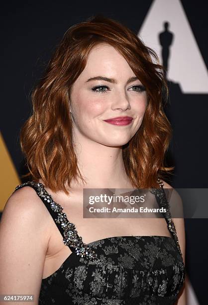 Actress Emma Stone arrives at the Academy of Motion Picture Arts and Sciences' 8th Annual Governors Awards at The Ray Dolby Ballroom at Hollywood &...