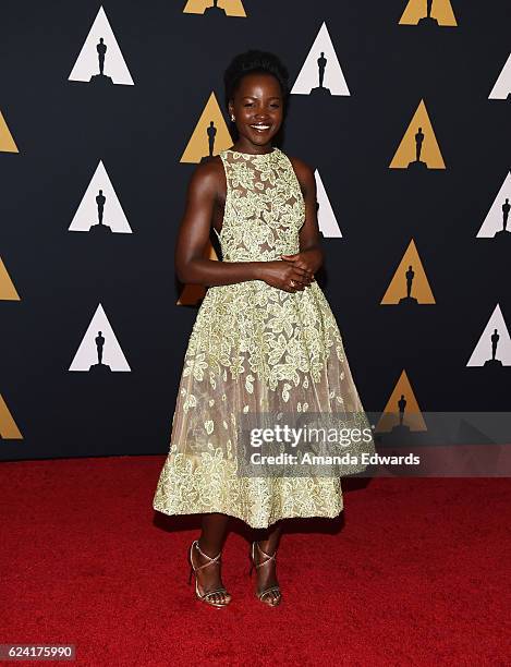 Actress Lupita Nyong'o arrives at the Academy of Motion Picture Arts and Sciences' 8th Annual Governors Awards at The Ray Dolby Ballroom at Hollywood...