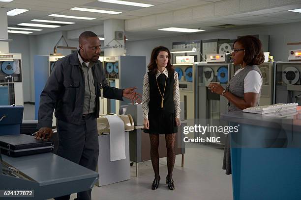 Space Race" Episode 107 -- Pictured: Malcolm Barrett as Rufus Carlin, Abigail Spencer as Lucy Preston, Nadine Ellis as Katherine Johnson --