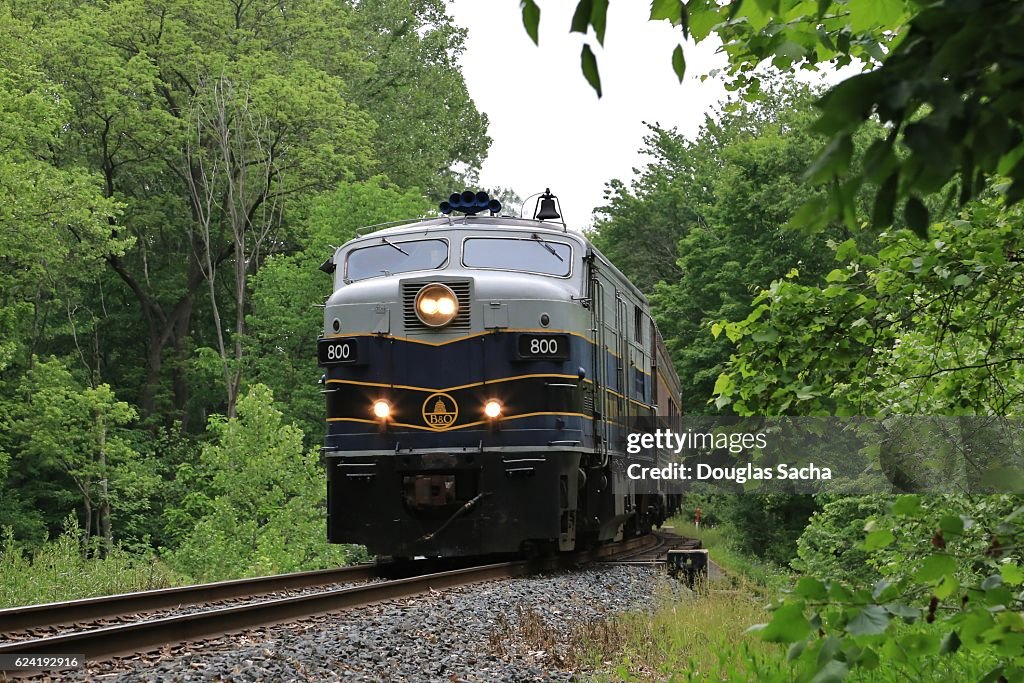 Scenic Passenger Train running along the Cuyahoga Valley National Park, Peninsula, Ohio, USA