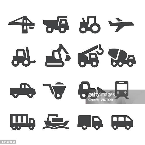 stockillustraties, clipart, cartoons en iconen met mode of transport and construction icons - acme series - vrachtwagen