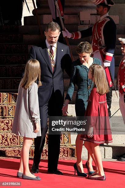 King Felipe VI of spain, Queen Letizia of Spain andd their daughters Princess Leonor and Princess Sofia will attend 12th Legislative Course...