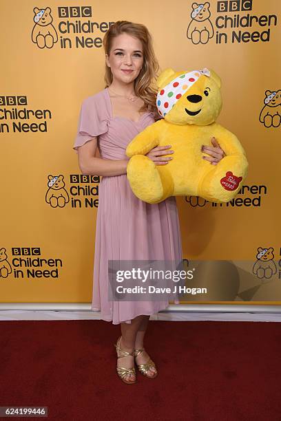 Lorna Fitzgerald shows support for BBC Children in Need at Elstree Studios on November 18, 2016 in Borehamwood, United Kingdom.