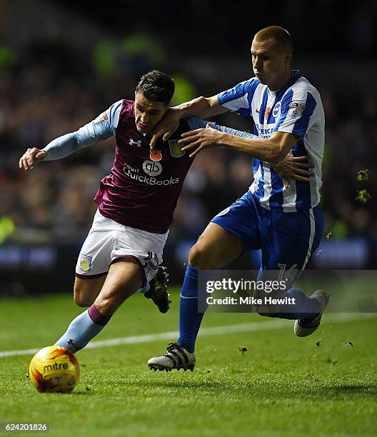 Steve Sidwell of Brighton challenges Ashley Westwood of Aston Villa during the Sky Bet Championship match between Brighton & Hove Albion and Aston...