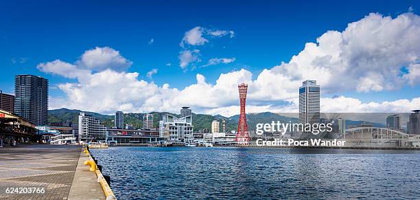 wide angle view at port of kobe, japan - kobe japan stock-fotos und bilder