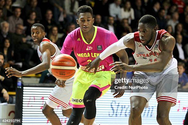 Alpha Kaba 24 ; Moummadou Jaiteh 14 in action during SIG Strasbourg v Mega Leks from gameday 5 in the Basketball Champions League in Strasbourg,...